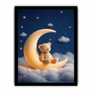 Teddy bear moon canvas print for dreamy nursery and kids room decor.