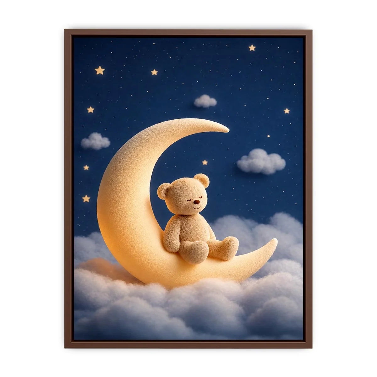 Teddy bear moon canvas print for dreamy nursery and kids room decor.