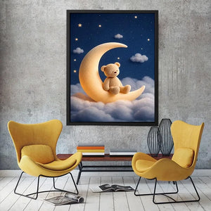 Teddy bear moon canvas print for dreamy nursery and kids room decor.