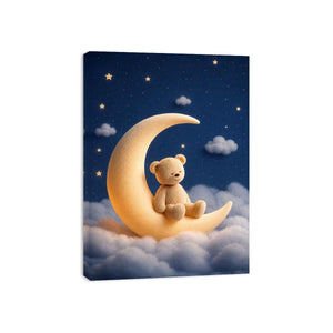 Teddy bear moon canvas print for dreamy nursery and kids room decor.