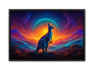 Neon kangaroo landscape canvas art for bold modern living room decor.