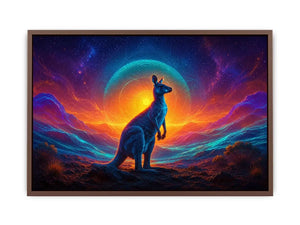 Neon kangaroo landscape canvas art for bold modern living room decor.
