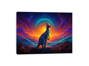 Neon kangaroo landscape canvas art for bold modern living room decor.