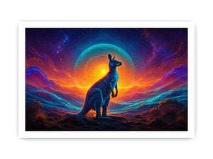 Neon kangaroo landscape canvas art for bold modern living room decor.