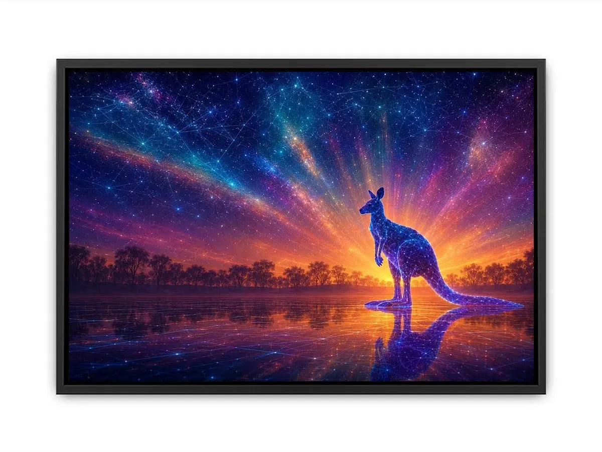 Cosmic kangaroo canvas print for colorful modern living room decor.