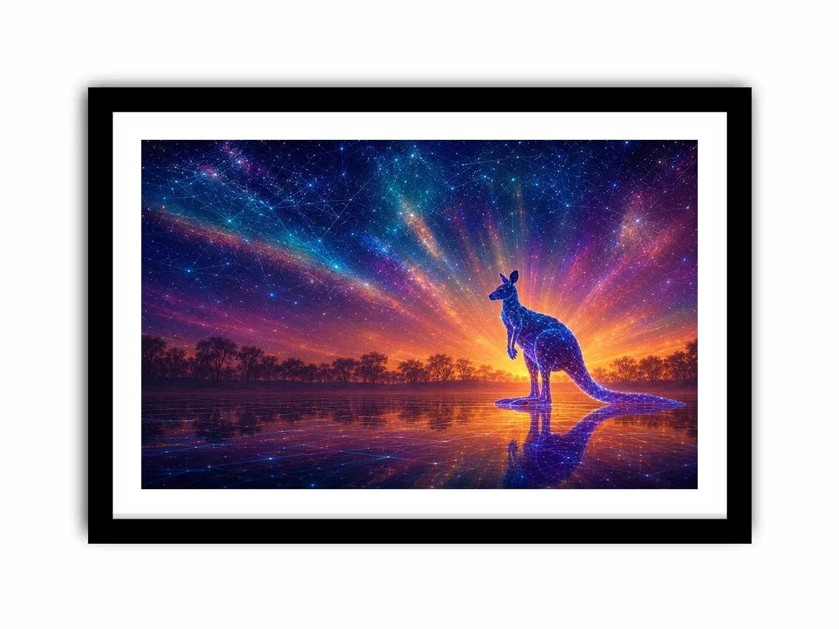 Cosmic kangaroo canvas print for colorful modern living room decor.