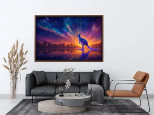 Cosmic kangaroo canvas print for colorful modern living room decor.