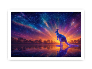 Cosmic kangaroo canvas print for colorful modern living room decor.