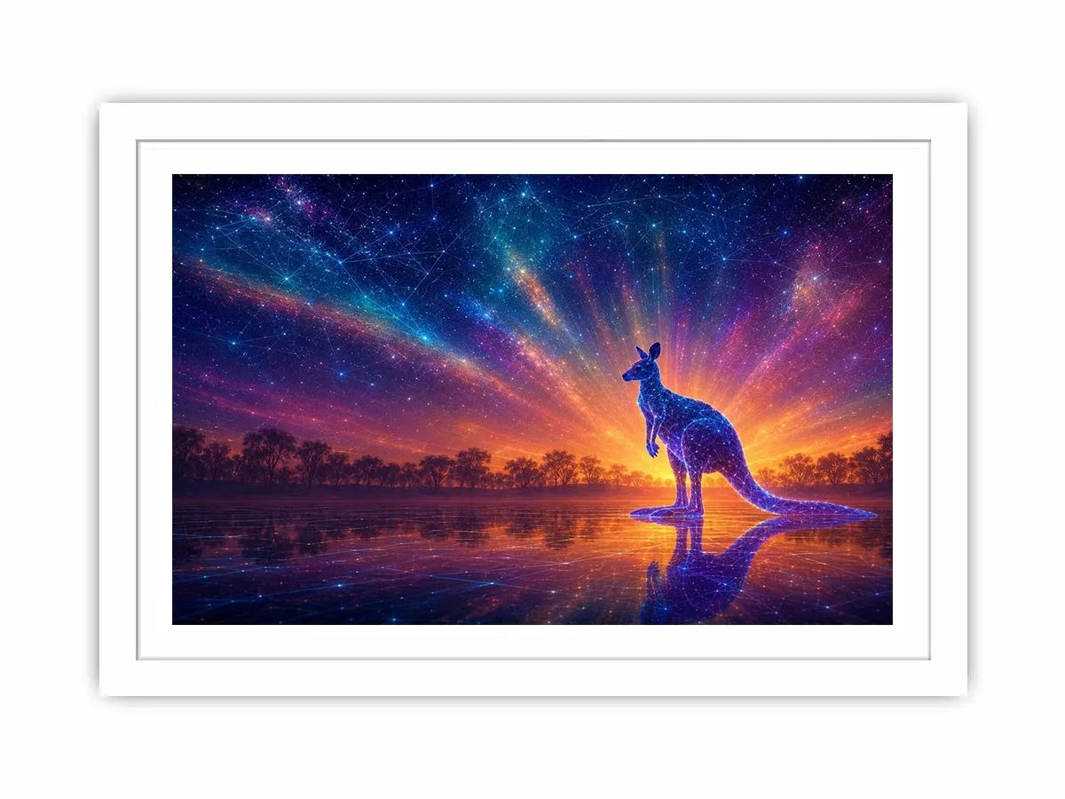Cosmic kangaroo canvas print for colorful modern living room decor.