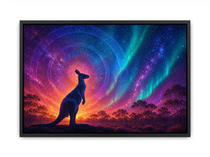 Aurora kangaroo canvas art for dreamy boho bedroom wall decor.