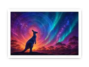 Aurora kangaroo canvas art for dreamy boho bedroom wall decor.