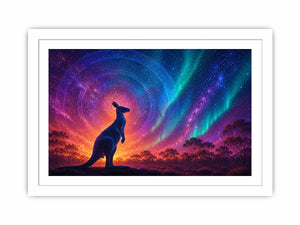 Aurora kangaroo canvas art for dreamy boho bedroom wall decor.