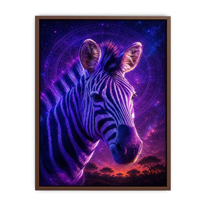 Purple zebra portrait canvas art for bold modern living room decor.
