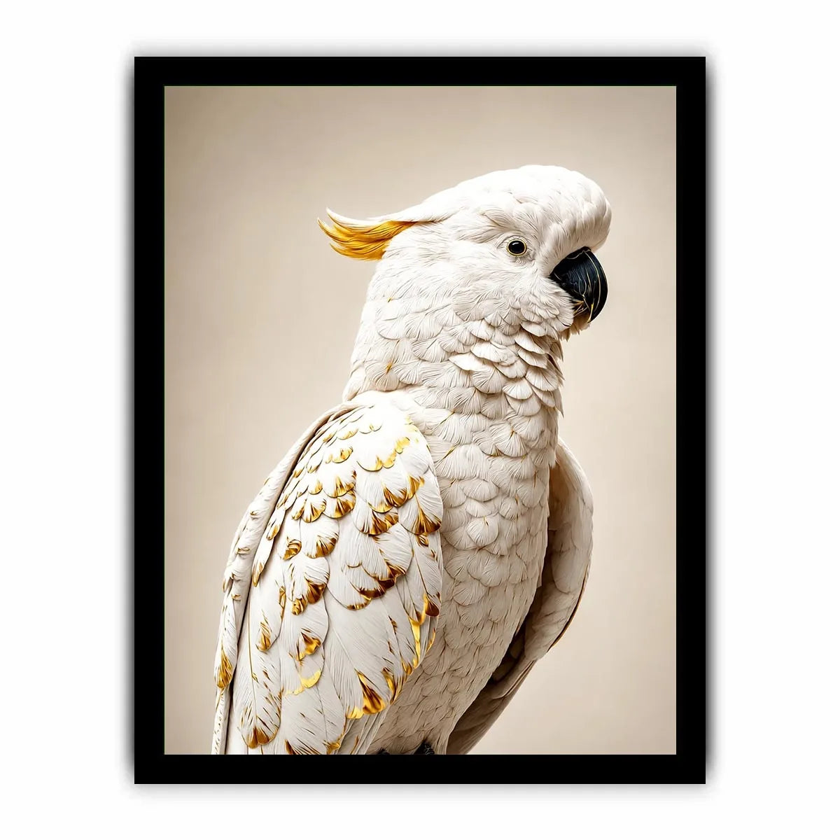 White cockatoo canvas print with gold accents for elegant room decor.