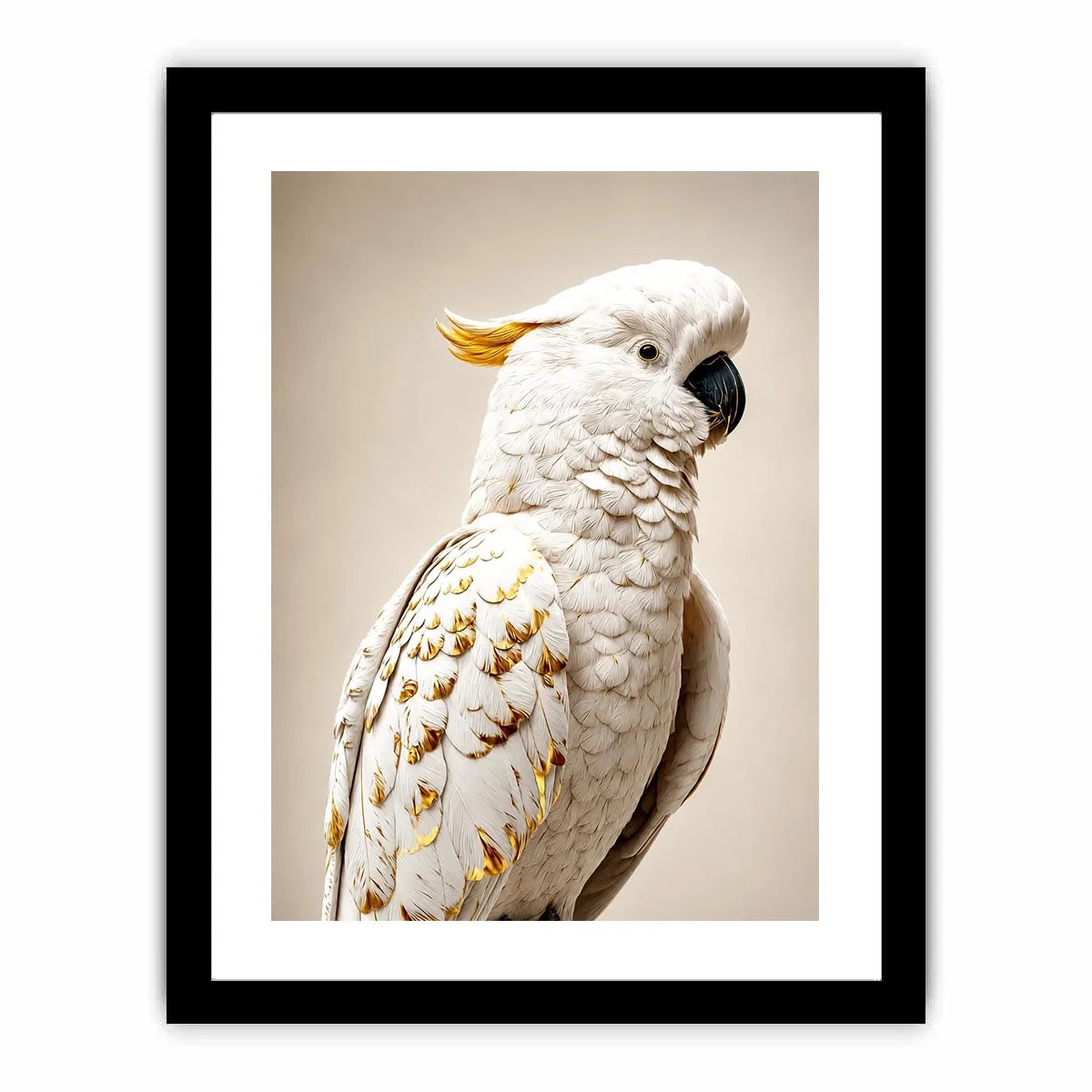 White cockatoo canvas print with gold accents for elegant room decor.