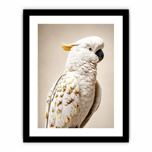 White cockatoo canvas print with gold accents for elegant room decor.