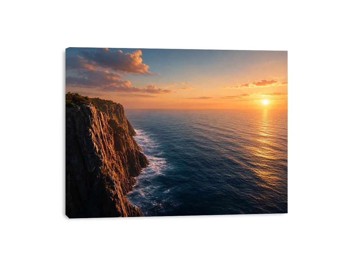 Coastal cliff ocean photography canvas art for modern living room decor.