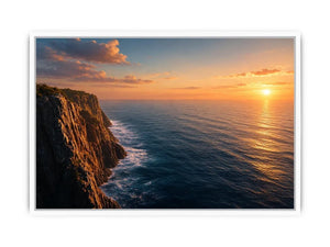 Coastal cliff ocean photography canvas art for modern living room decor.