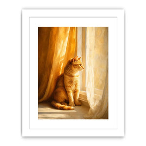 Orange cat window canvas art for cozy warm bedroom decor.