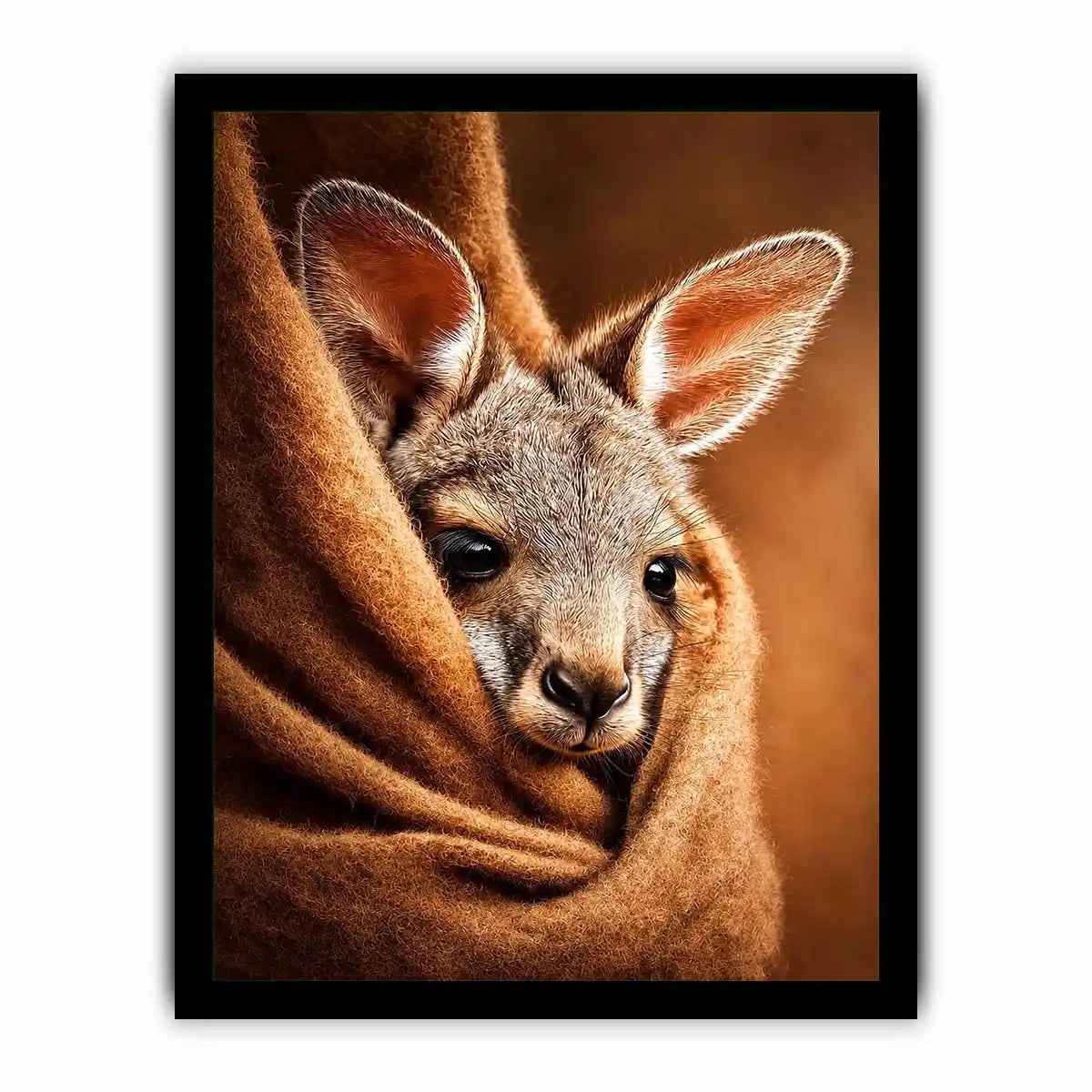 Baby kangaroo canvas art in warm earthy tones for cozy nursery decor.
