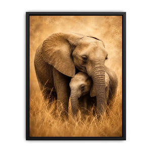 Warm elephant family canvas art in earthy tones for living room decor.