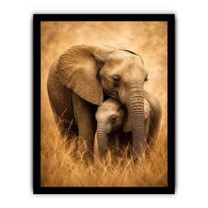 Warm elephant family canvas art in earthy tones for living room decor.