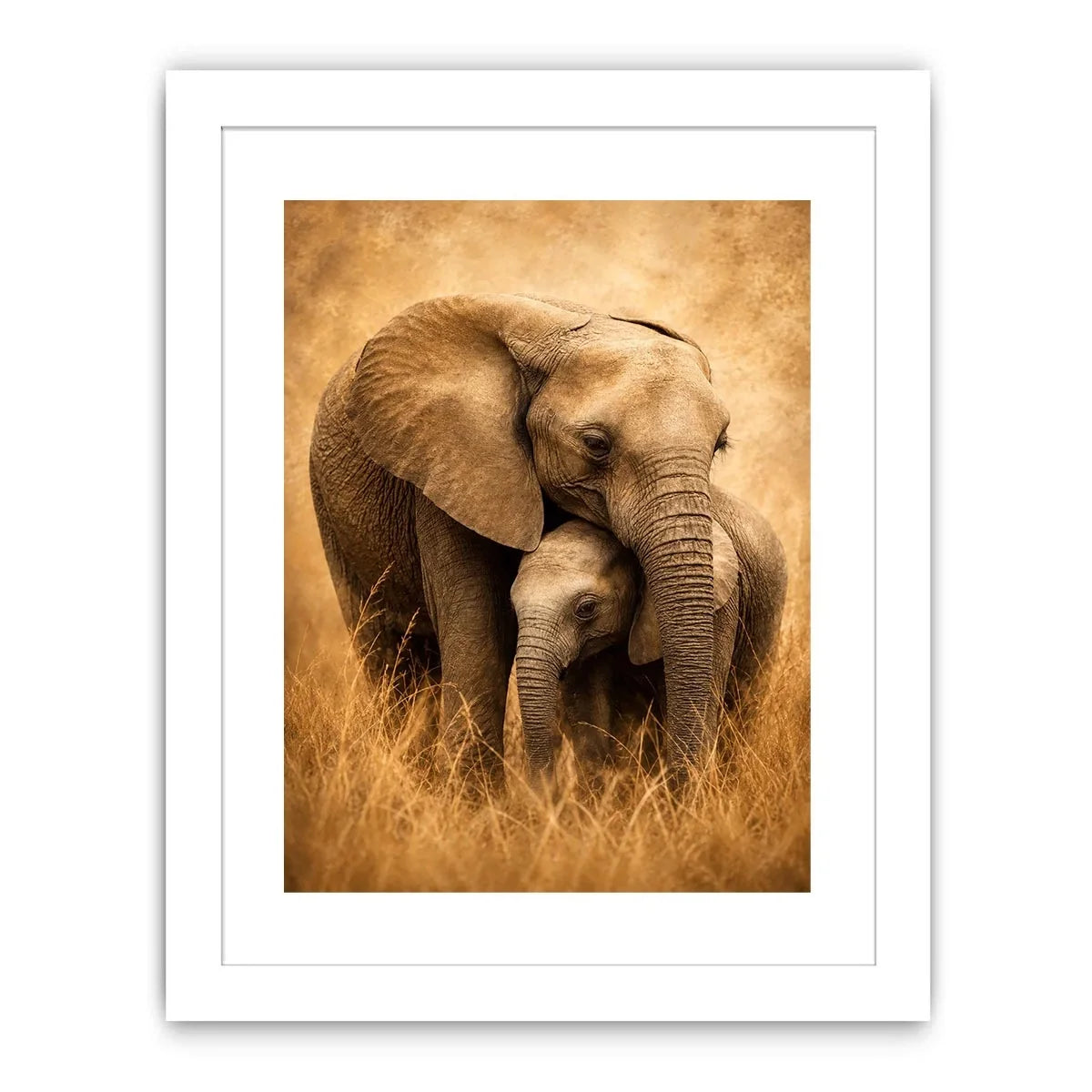 Warm elephant family canvas art in earthy tones for living room decor.