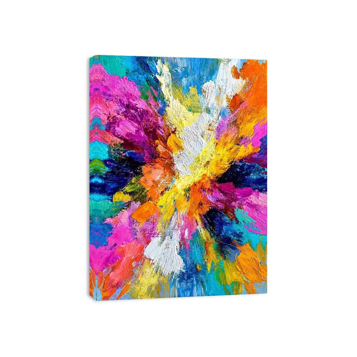 Colorful abstract canvas art with bold brushstrokes for modern living room decor.