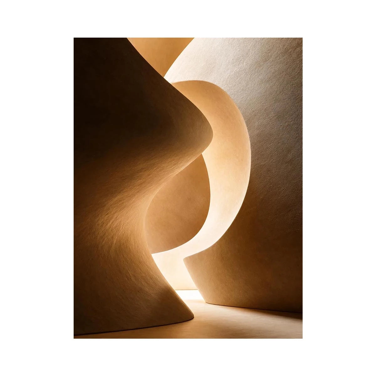 Neutral architectural abstract canvas art with warm curves for minimalist interiors.