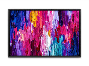 Pink and blue abstract impasto canvas art for bold modern living room decor.