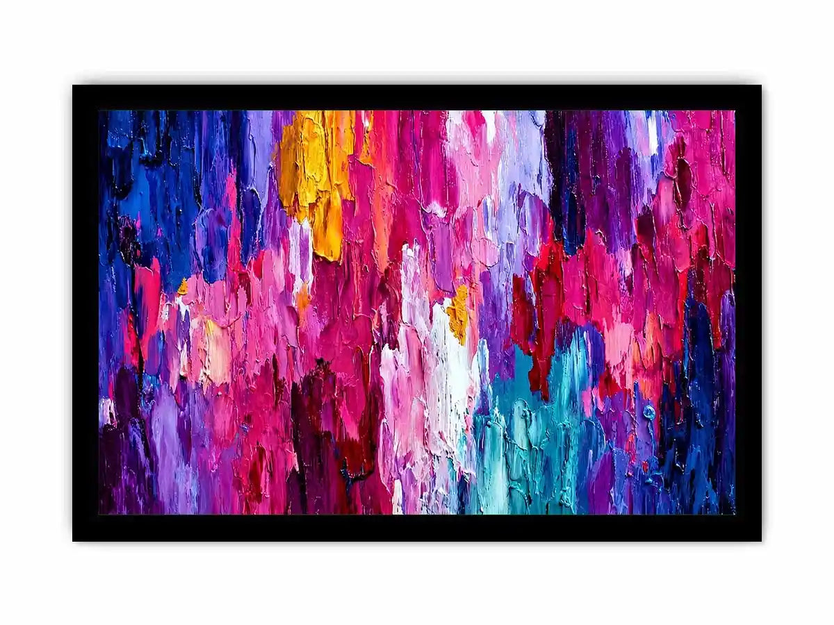 Pink and blue abstract impasto canvas art for bold modern living room decor.