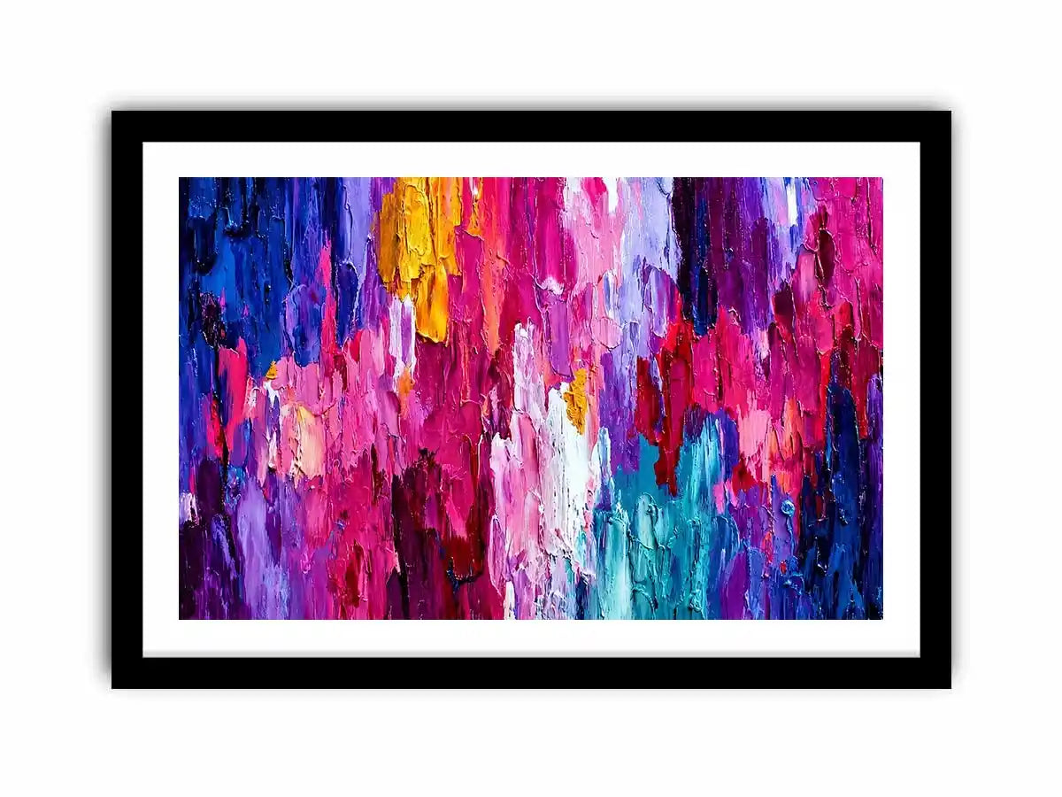 Pink and blue abstract impasto canvas art for bold modern living room decor.
