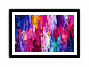 Pink and blue abstract impasto canvas art for bold modern living room decor.