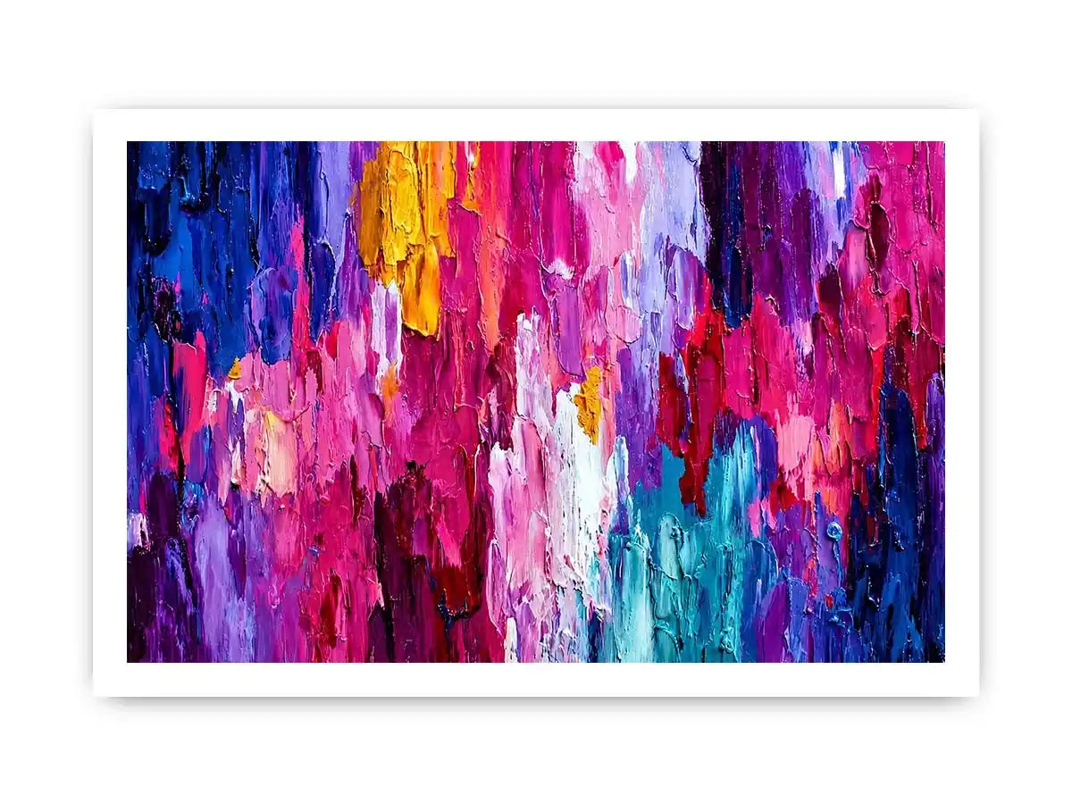 Pink and blue abstract impasto canvas art for bold modern living room decor.