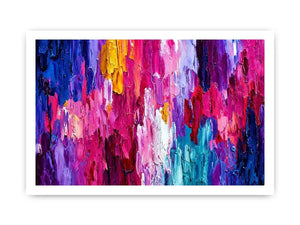 Pink and blue abstract impasto canvas art for bold modern living room decor.