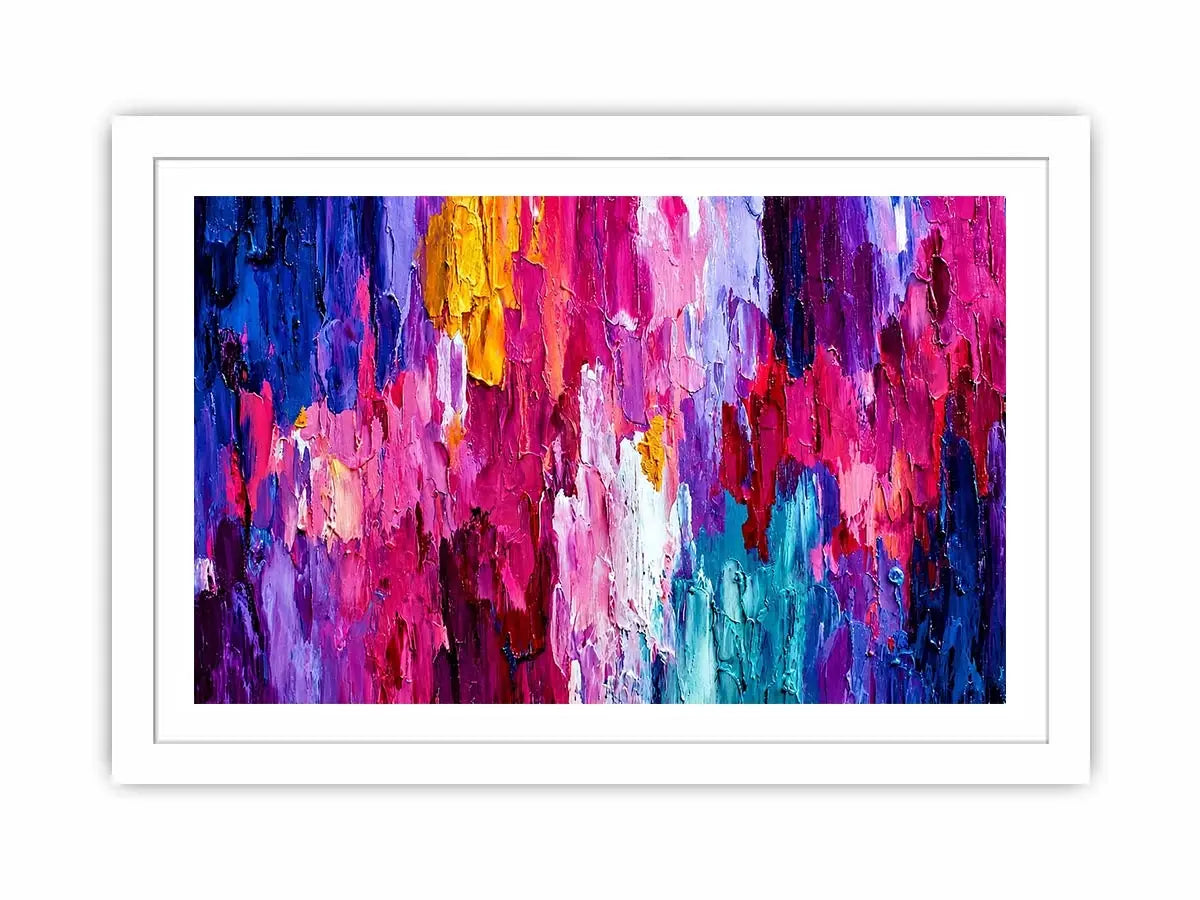 Pink and blue abstract impasto canvas art for bold modern living room decor.