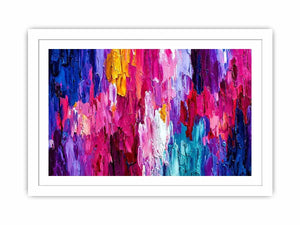 Pink and blue abstract impasto canvas art for bold modern living room decor.