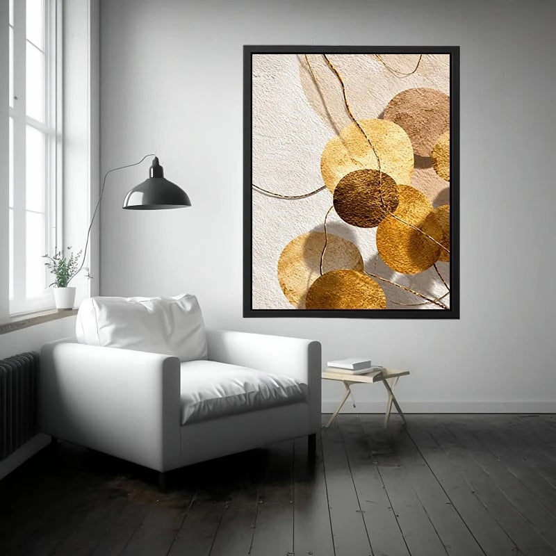 Gold neutral geometric abstract canvas art for luxury bedroom and living room decor.