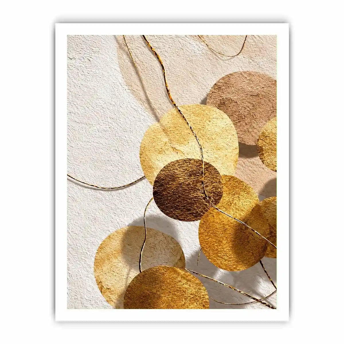 Gold neutral geometric abstract canvas art for luxury bedroom and living room decor.