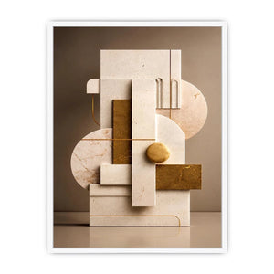 Neutral marble geometric wall art with gold accents for modern luxury living room decor.