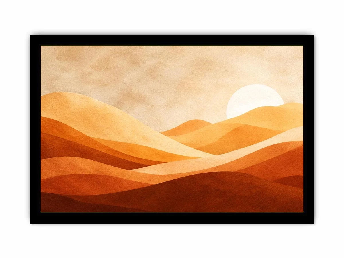Minimalist desert dunes canvas print with warm terracotta beige rolling sand hills soft sun and textured neutral landscape design