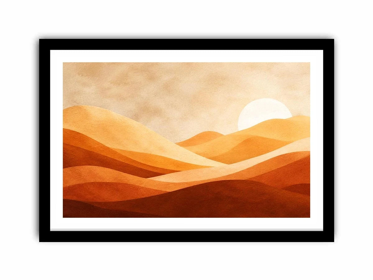 Minimalist desert dunes canvas print with warm terracotta beige rolling sand hills soft sun and textured neutral landscape design