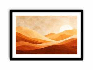Minimalist desert dunes canvas print with warm terracotta beige rolling sand hills soft sun and textured neutral landscape design