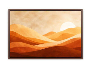 Minimalist desert dunes canvas print with warm terracotta beige rolling sand hills soft sun and textured neutral landscape design