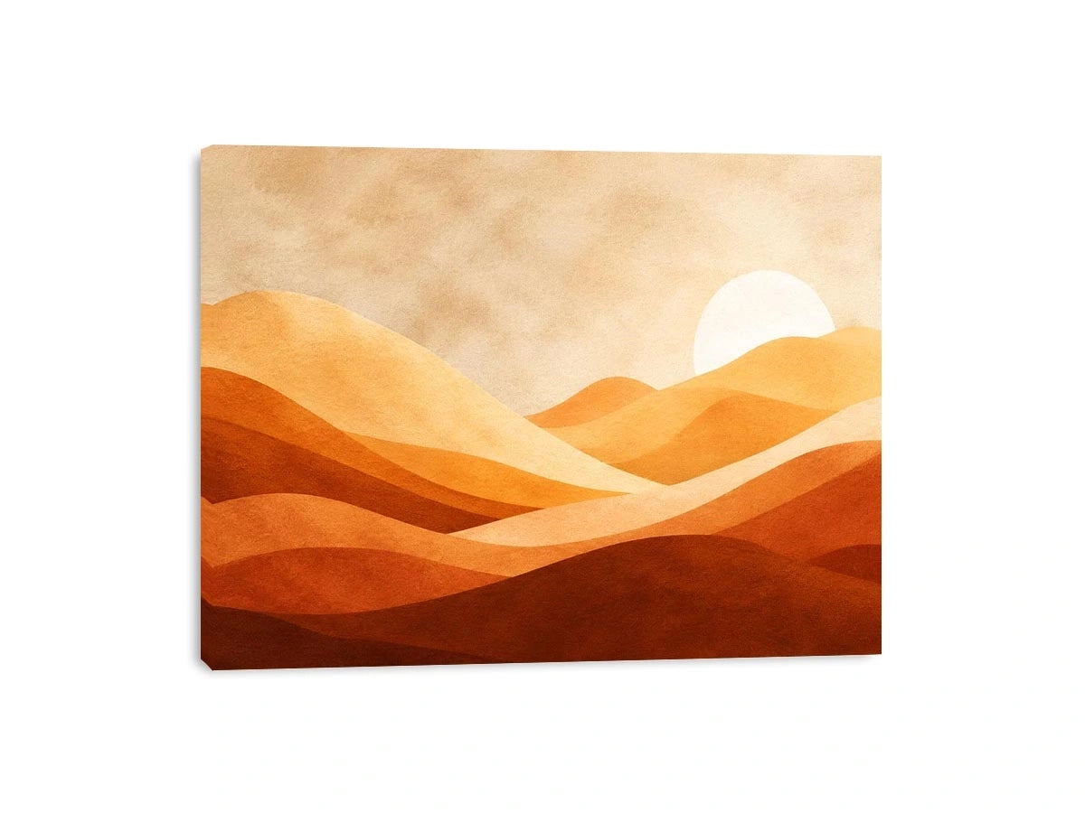Minimalist desert dunes canvas print with warm terracotta beige rolling sand hills soft sun and textured neutral landscape design