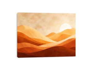 Minimalist desert dunes canvas print with warm terracotta beige rolling sand hills soft sun and textured neutral landscape design