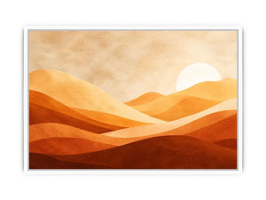 Minimalist desert dunes canvas print with warm terracotta beige rolling sand hills soft sun and textured neutral landscape design