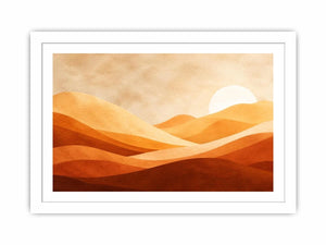 Minimalist desert dunes canvas print with warm terracotta beige rolling sand hills soft sun and textured neutral landscape design