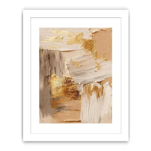 Neutral gold textured abstract canvas print with beige cream gray white brushstrokes and metallic gold accents in modern contemporary style
