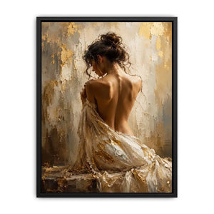 Elegant figurative woman canvas art in gold tones for luxury bedroom decor.